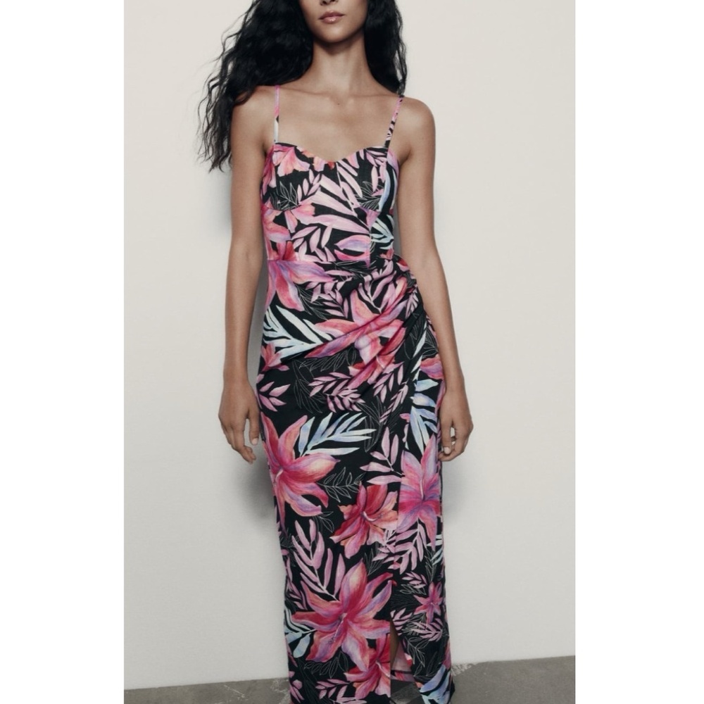 NWT ZARA TROPICAL PRINT CORSET STYLE DRESS S